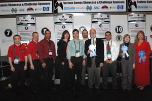 Group of people standing by posterboards